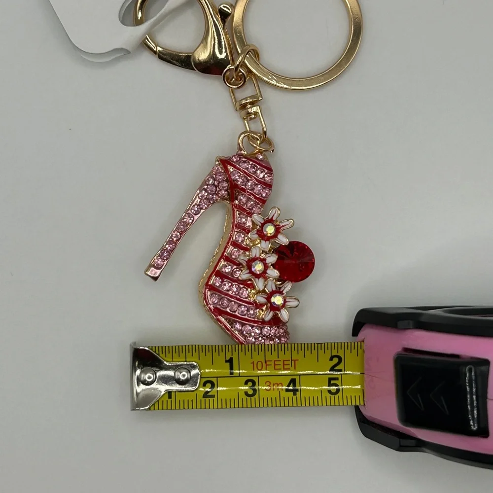Bling Pink & Gold High Heel Keychain/Bag Charm with Floral Accents